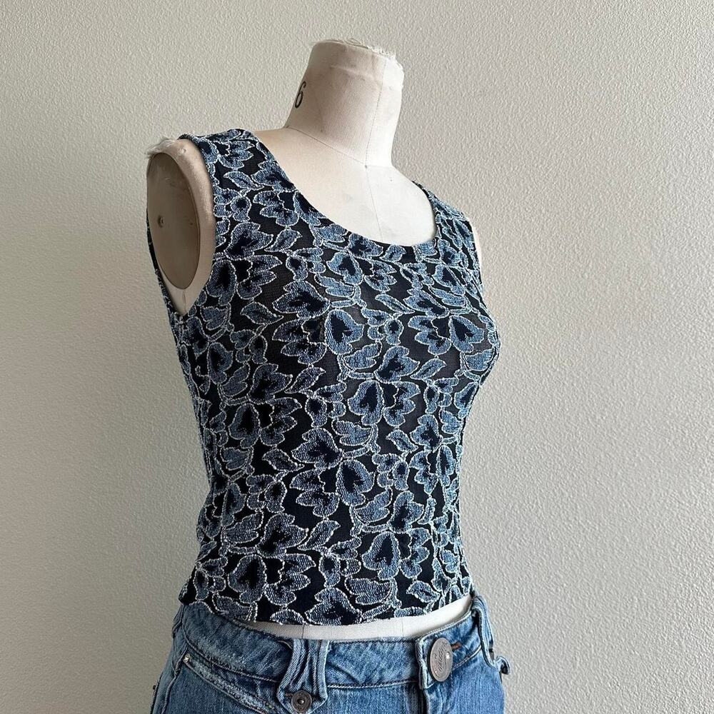 handmade blue black retro textured tank